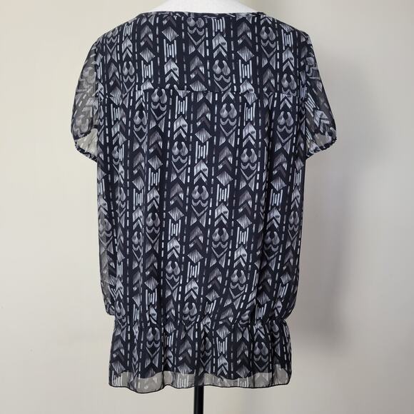 Reitmans Plus Petite 18 Pullover Top Lined Body Sheer Cap Sleeve Black White - Picture 6 of 14